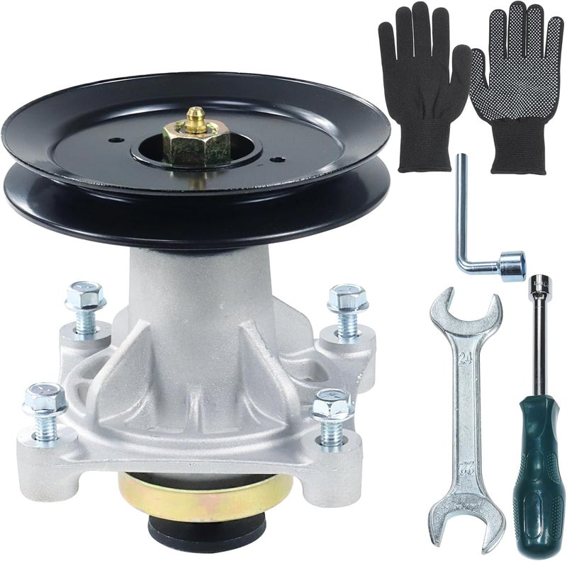 BOSFLAG Pre-Greased 587125201 Mandrel Assembly with 539113962 Pulley Replaces Husqvarna 532174356, 539107515, 532174358, Craftsman 174356, 174358 for Husqvarna Z246, RZ4623, RZ5424, RZ46I Tractors - Image 1